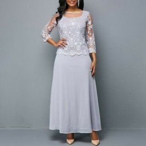 Elegant Round Neck Long Sleeve Long Dress